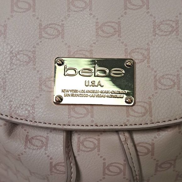 BEBE Blush Pink ALEXIS Signature Logo Travel Backpack Bag - Picture 2 of 9